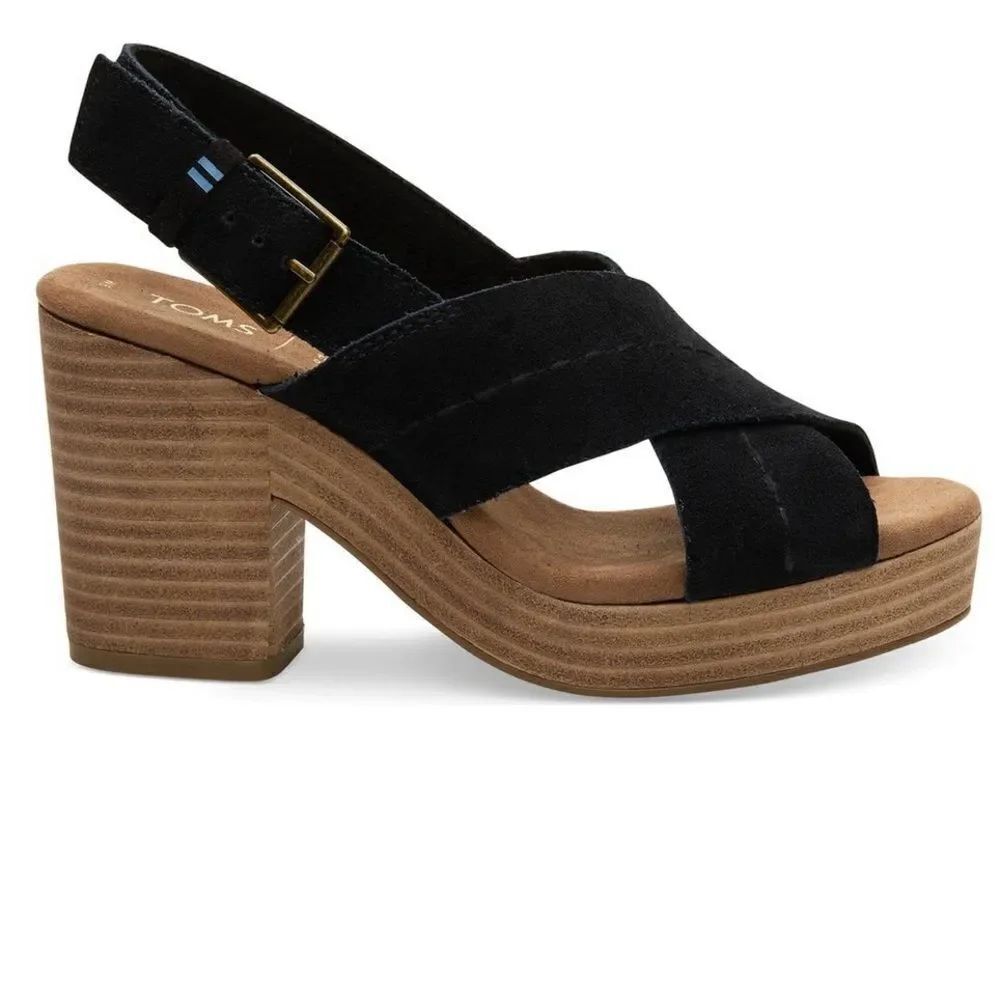 Toms Ibiza Sandal black size 8.5 heels suede